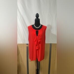 Red Sleeveless Ruffle Blouse